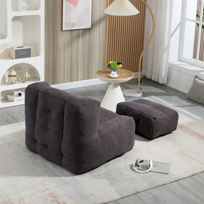 Fluffy Bean Bag Chair, Super Soft Lazy Sofa with Memory Foam and Ottoman, Indoor Modern Bean Bag Chair