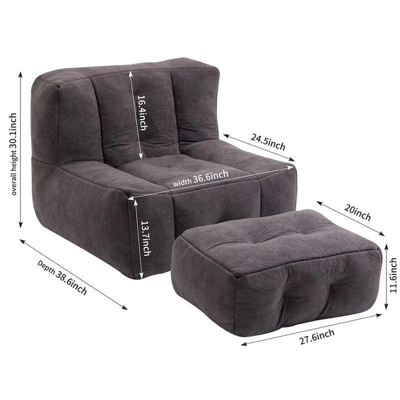 Fluffy Bean Bag Chair, Super Soft Lazy Sofa with Memory Foam and Ottoman, Indoor Modern Bean Bag Chair