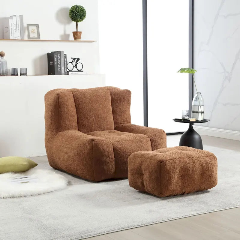 Fluffy Bean Bag Chair, Super Soft Lazy Sofa with Memory Foam and Ottoman, Indoor Modern Bean Bag Chair