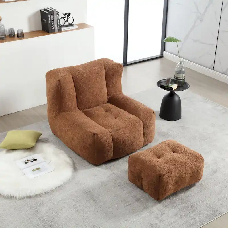 Fluffy Bean Bag Chair, Super Soft Lazy Sofa with Memory Foam and Ottoman, Indoor Modern Bean Bag Chair
