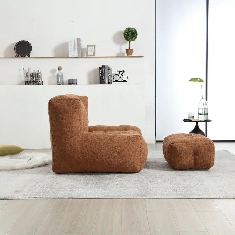 Fluffy Bean Bag Chair, Super Soft Lazy Sofa with Memory Foam and Ottoman, Indoor Modern Bean Bag Chair