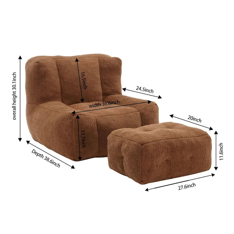 Fluffy Bean Bag Chair, Super Soft Lazy Sofa with Memory Foam and Ottoman, Indoor Modern Bean Bag Chair