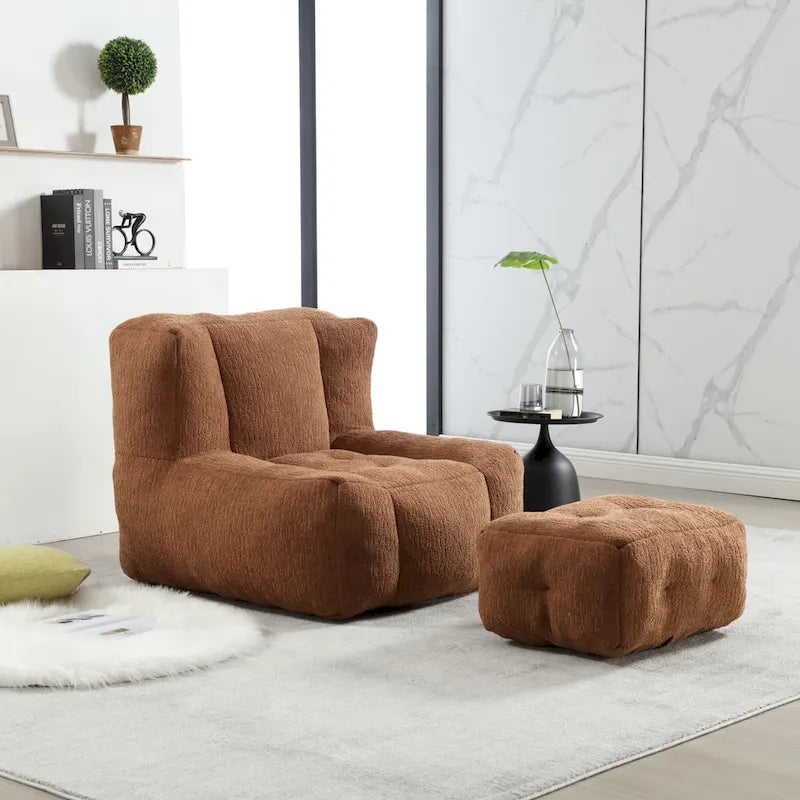 Fluffy Bean Bag Chair, Super Soft Lazy Sofa with Memory Foam and Ottoman, Indoor Modern Bean Bag Chair