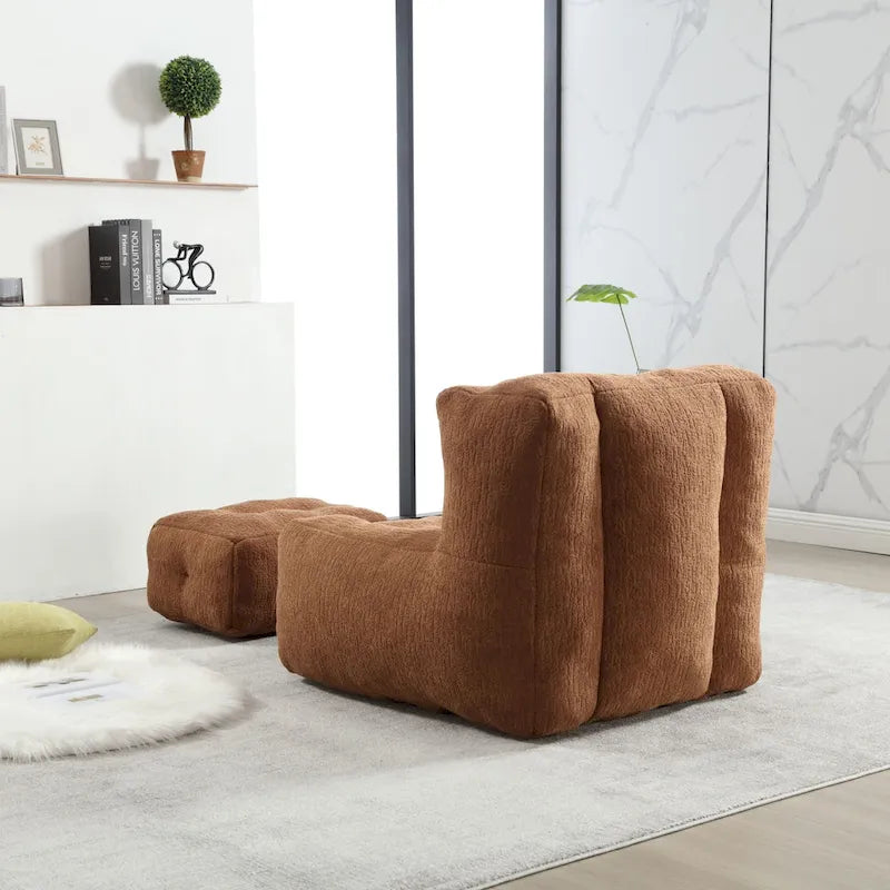 Fluffy Bean Bag Chair, Super Soft Lazy Sofa with Memory Foam and Ottoman, Indoor Modern Bean Bag Chair