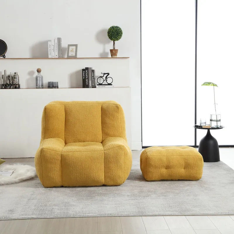 Fluffy Bean Bag Chair, Super Soft Lazy Sofa with Memory Foam and Ottoman, Indoor Modern Bean Bag Chair