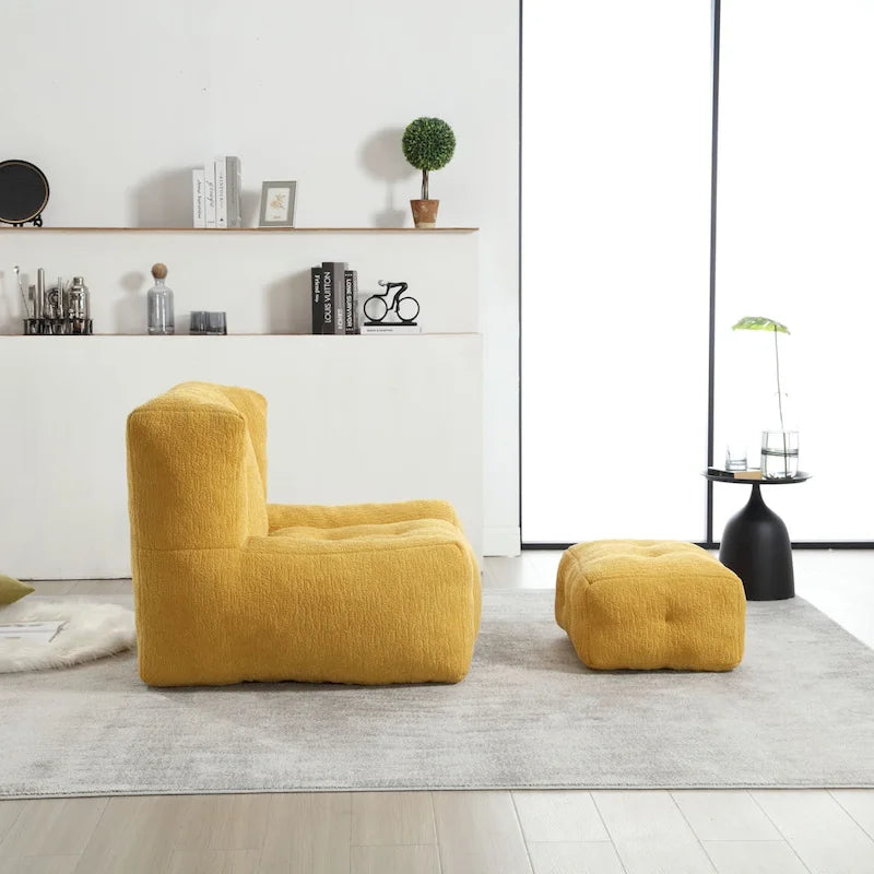 Fluffy Bean Bag Chair, Super Soft Lazy Sofa with Memory Foam and Ottoman, Indoor Modern Bean Bag Chair