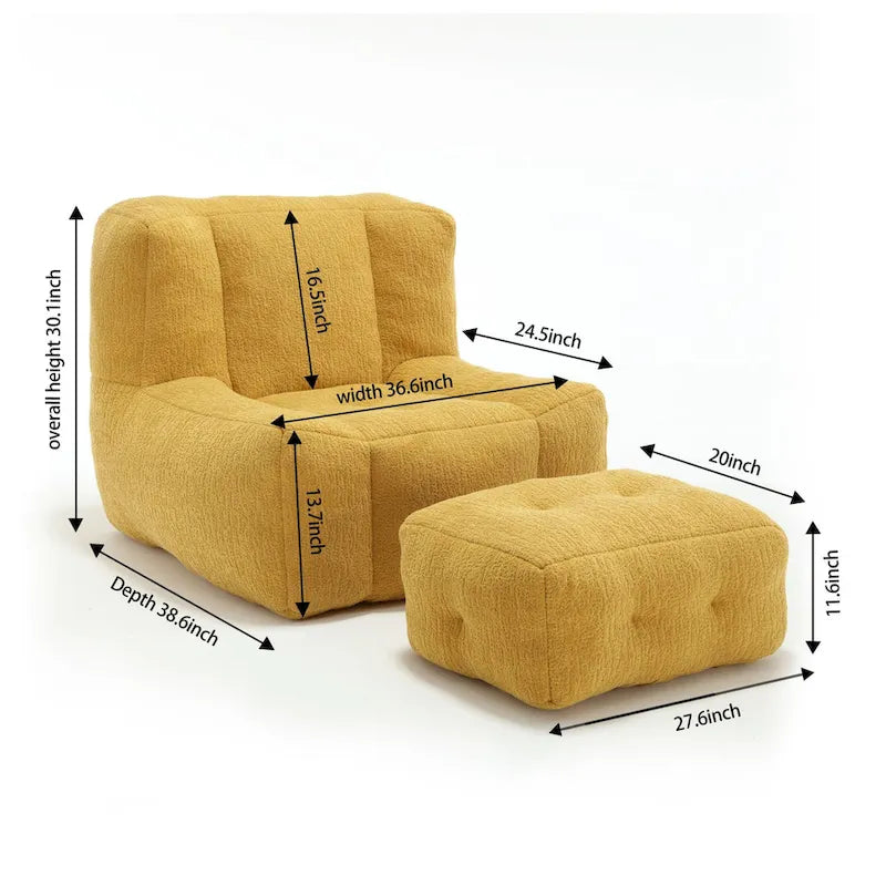 Fluffy Bean Bag Chair, Super Soft Lazy Sofa with Memory Foam and Ottoman, Indoor Modern Bean Bag Chair